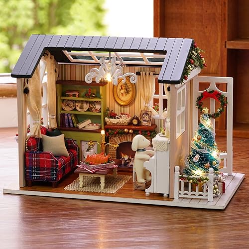 Miniatura 6 de DIY Miniature Dollhouse Kit Realistic Mini 3D Wooden Mini Doll House Room with Furniture LED Lights Christmas Decoration Birthday Gift for Kids