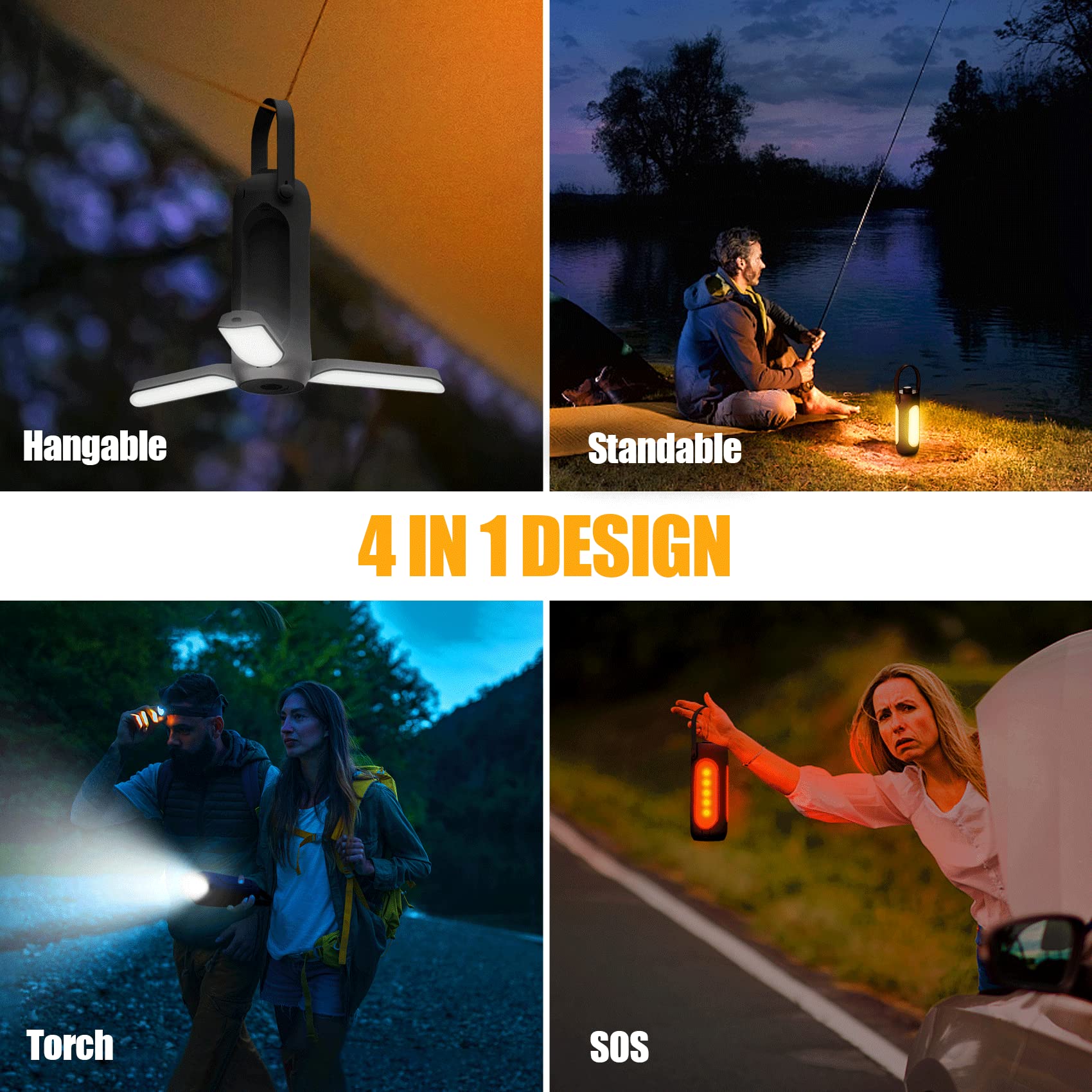 Lampara Camping Recargable, 10000mAh Luz Camping LED Portatil con 3 Modos de Lámpara Regulable, Linterna de Camping para Tiendas de Campaña, Picnic Excursión Camping, Negro