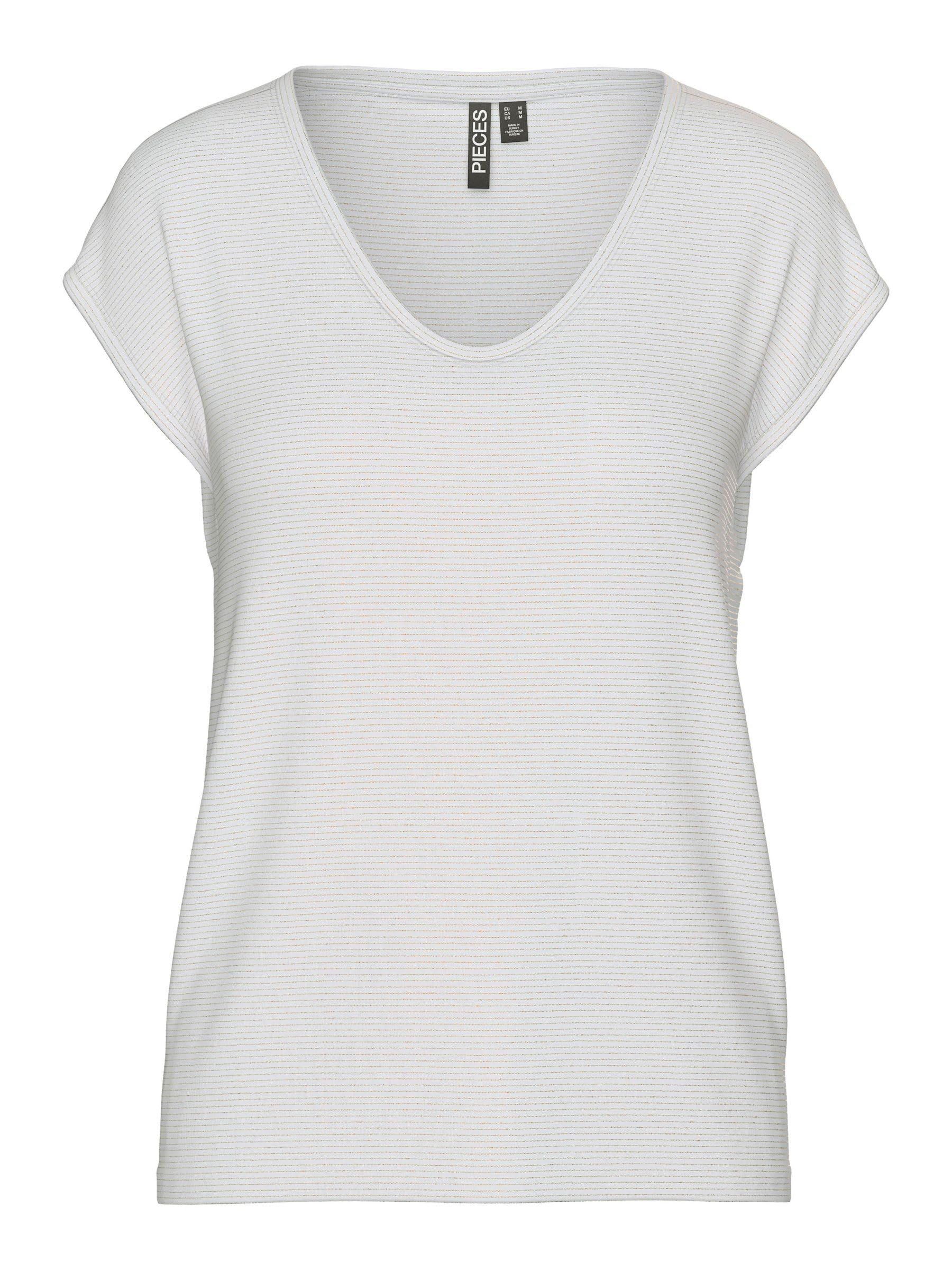 Pieces Women's White (Bright White Detail:gold Lurex) Pcbillo Tee Lurex Stripes Noos T-Shirt, White (Bright Detail:gold Lurex), 16 (Manufacturer Size: X-Large)