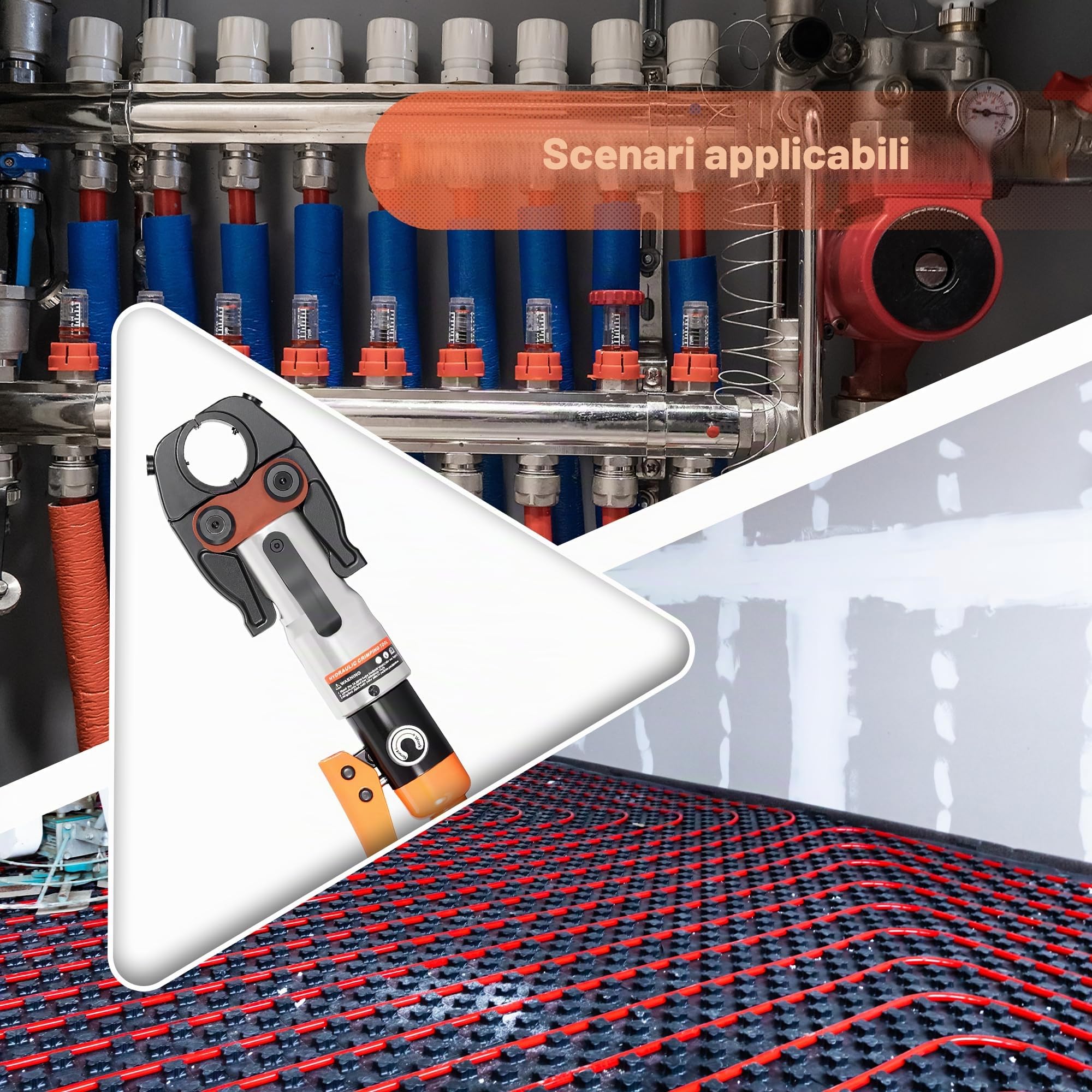 AMZCNC Pinza a pressa professionale (idraulica) con ganasce a pressione, profilo TH 16-20-26-32, per tubi compositi con raccordi del contorno TH, inserti a ganasce TH16, TH20, TH26, TH32 con