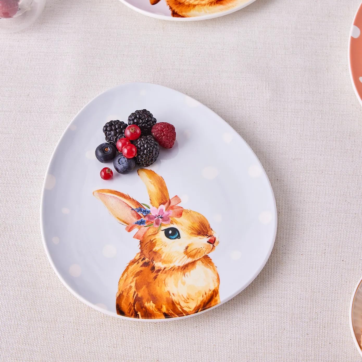 Karaca Talerze na torty wielkanocne, 4 sztuki, 20,5 x 17 cm, kość, nie nadają się do kuchenki mikrofalowej, zaleca się mycie ręczne