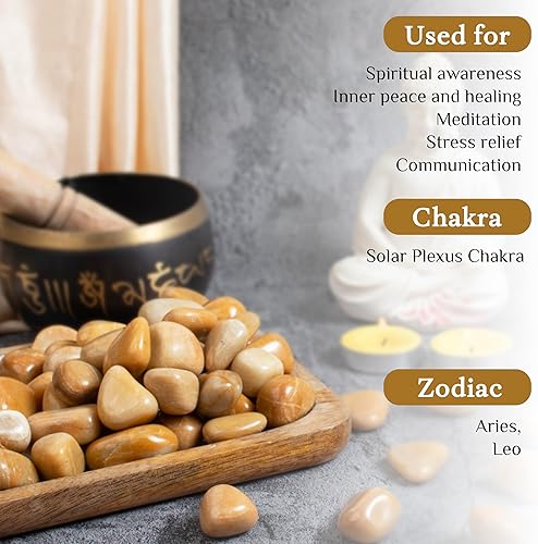 Miniatura 5 de Crocon Piedras y cristales de aventruine amarillo de 1 libra, a granel, más de 2000 quilates, piedra pulida, colección de rocas, jarrón