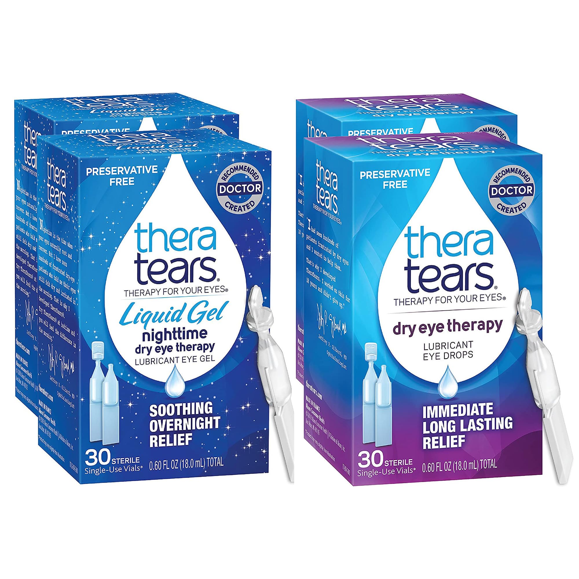 TheraTears Nighttime Therapy Lubricant Eyedrops for Dry Eyes Preservative Free Single-Use Vials Clear 60 Count 0 6 Fl