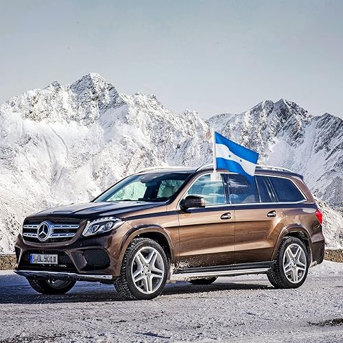 Miniatura 6 de Paquete de 2 banderas de automóvil, bandera de Honduras para exteriores con bandera hondureña y mástil, el clip para ventana con logotipo de