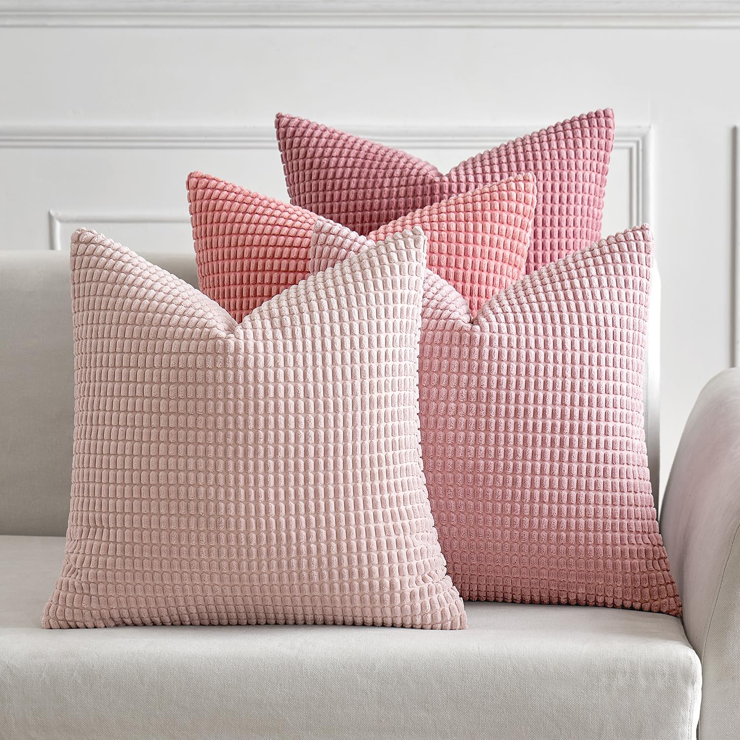 MIULEE 4er Set Kissenbezug Kissen Dekorative Kissenbezüge Kordsamt Sofakissen Dekokissen Kopfkissenbezug Couchkissen Deko Bezug für Sofa Couch Wohnzimmer Schlafzimmer Büro 40x40cm Rosa Serie