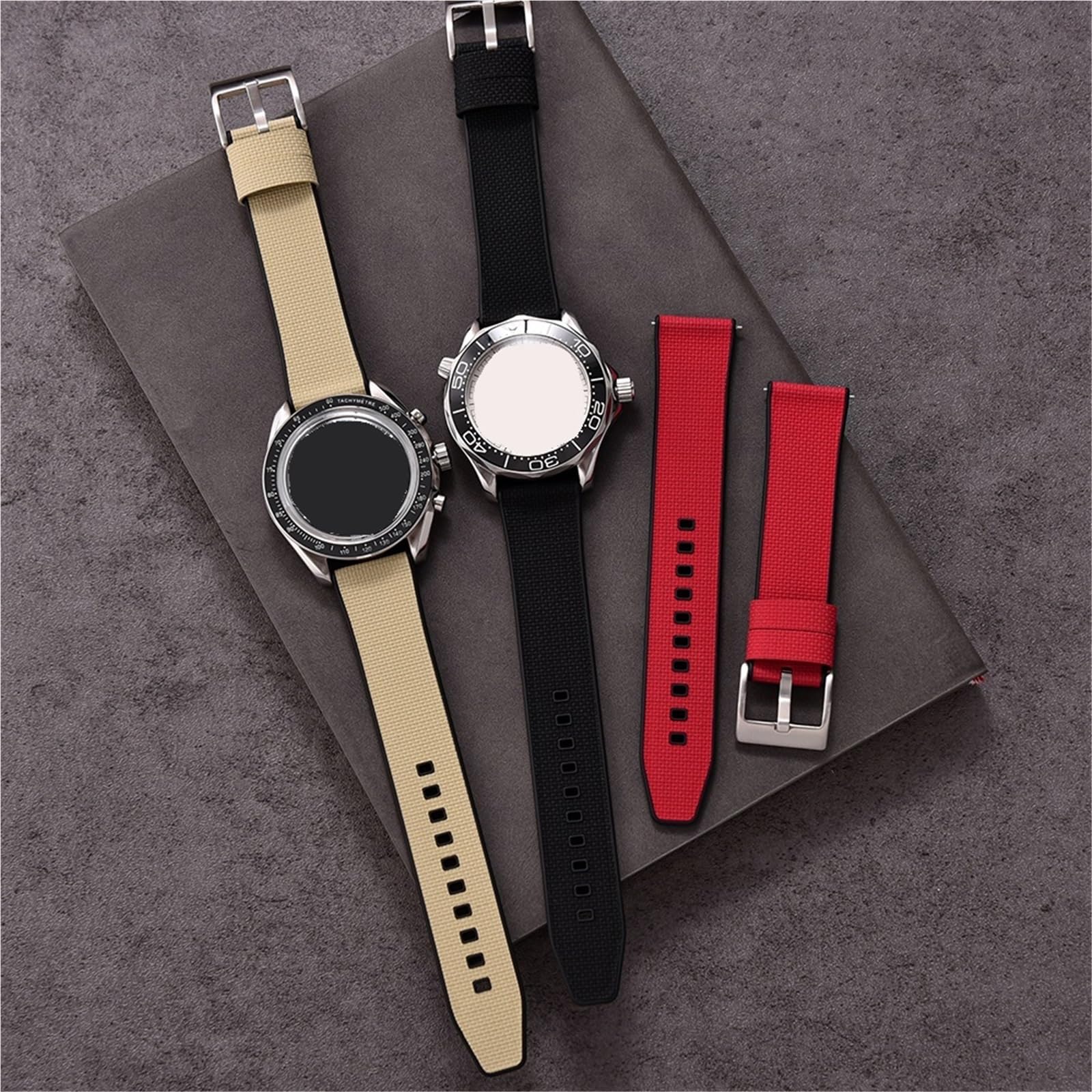 Generico Bracelet universel pour montre à dégagement rapide de 18-24 mm - Bracelet en caoutchouc texturé (Balck Orange 1,22mm)