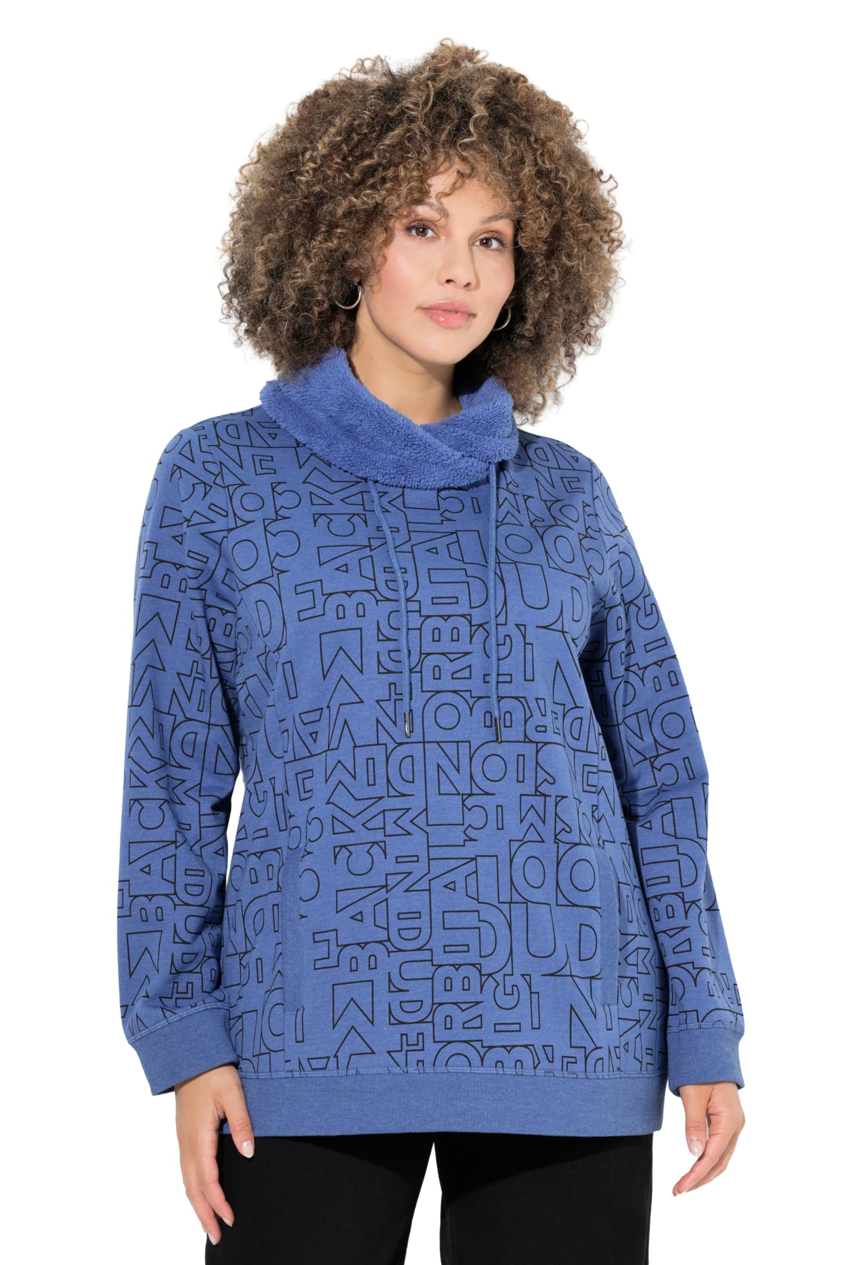 Ulla Popken Damen große Größen Übergrößen Plus Size Sweatshirt, Bedruckt, Teddy-Stehkragen, Langarm 843933