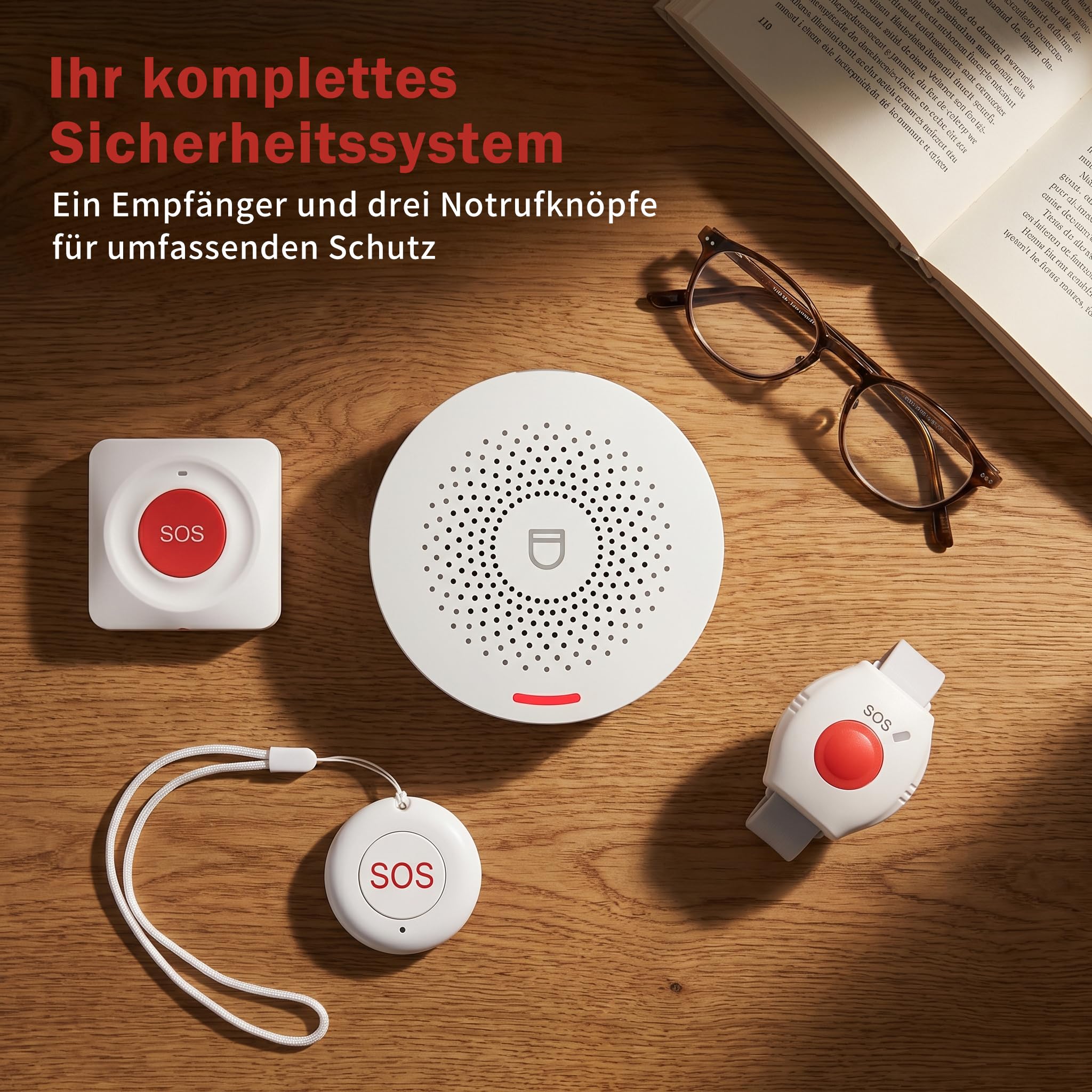 Notrufknopf für Senioren mit WLAN – Nutzung ohne ABO, IP55 wasserdicht, Hausnotruf für Zuhause & Angehörige, interner Hausnotruf mit App-Benachrichtigung, einstellbare Lautstärke (4er-Set)