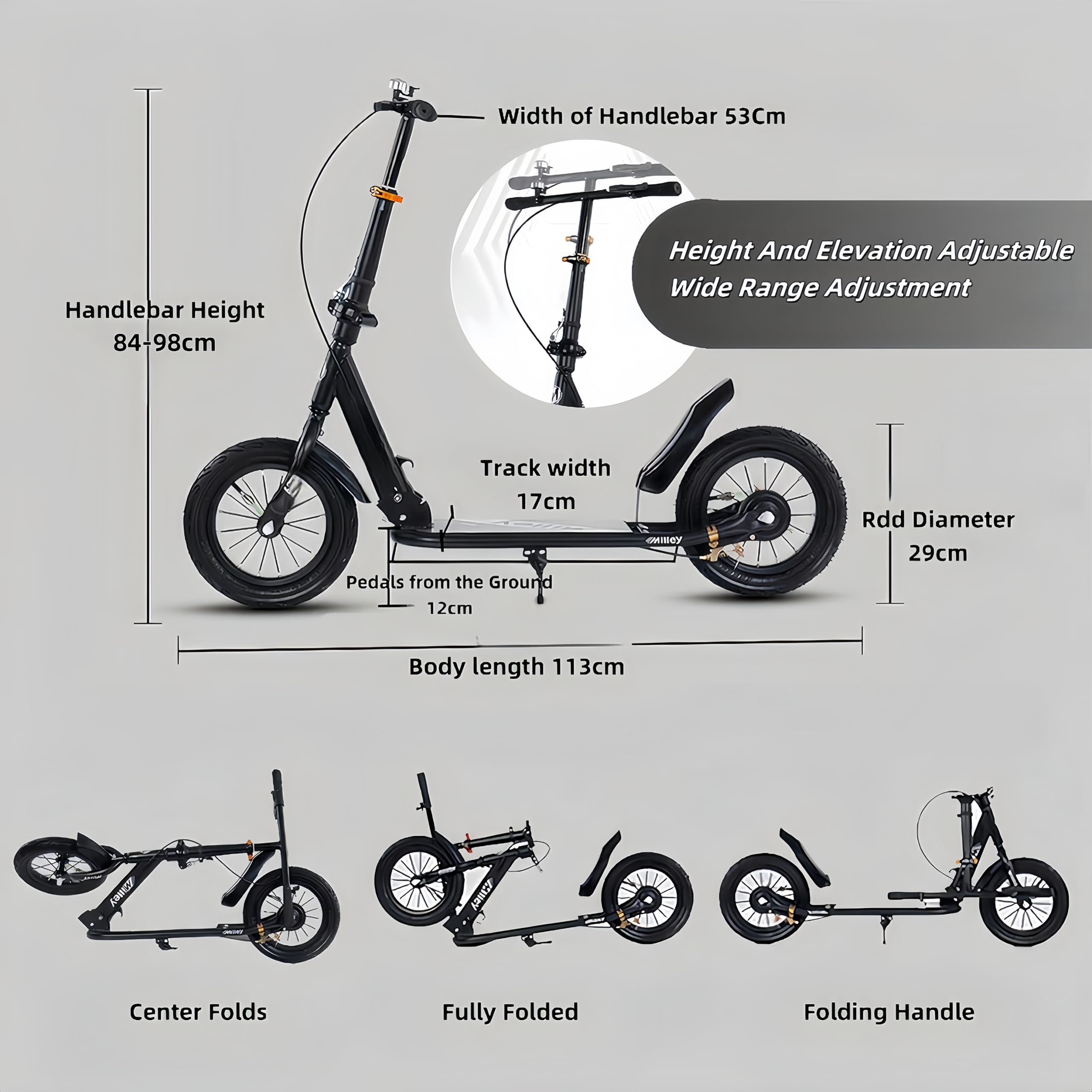 Trottinette À Grandes Roues XXL pour Adultes, Trottinette De Ville Pliable avec Frein À Main Et Frein, Trottinette pour Adultes Et Enfants, Capacité De Charge De 150 Kg