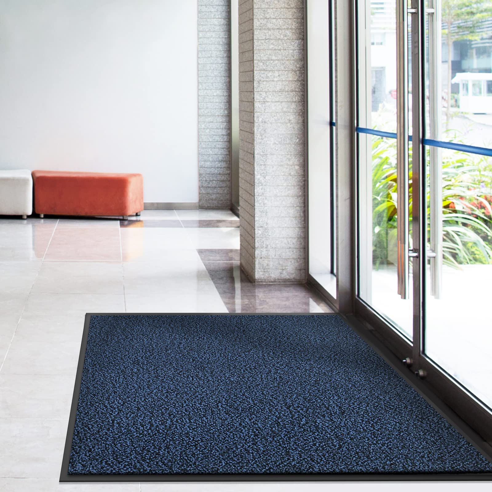 Casa Pura - Tappeto antiscivolo e antipolvere, zerbino per interni ed esterni, lavabile e ultra assorbente, blu, nero, 90 x 300 cm