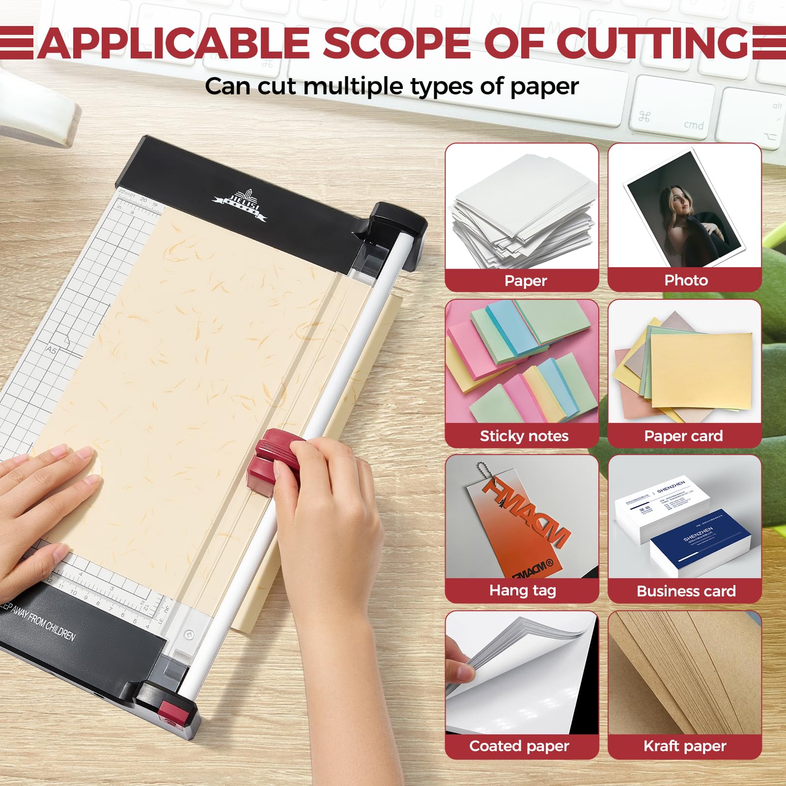 Massicot rotatif, capacité de coupe jusqu'à 10 feuilles, longueur de coupe de 30 cm, A4 Coupe Papier, outil de scrapbooking avec fonction de pression automatique du papier