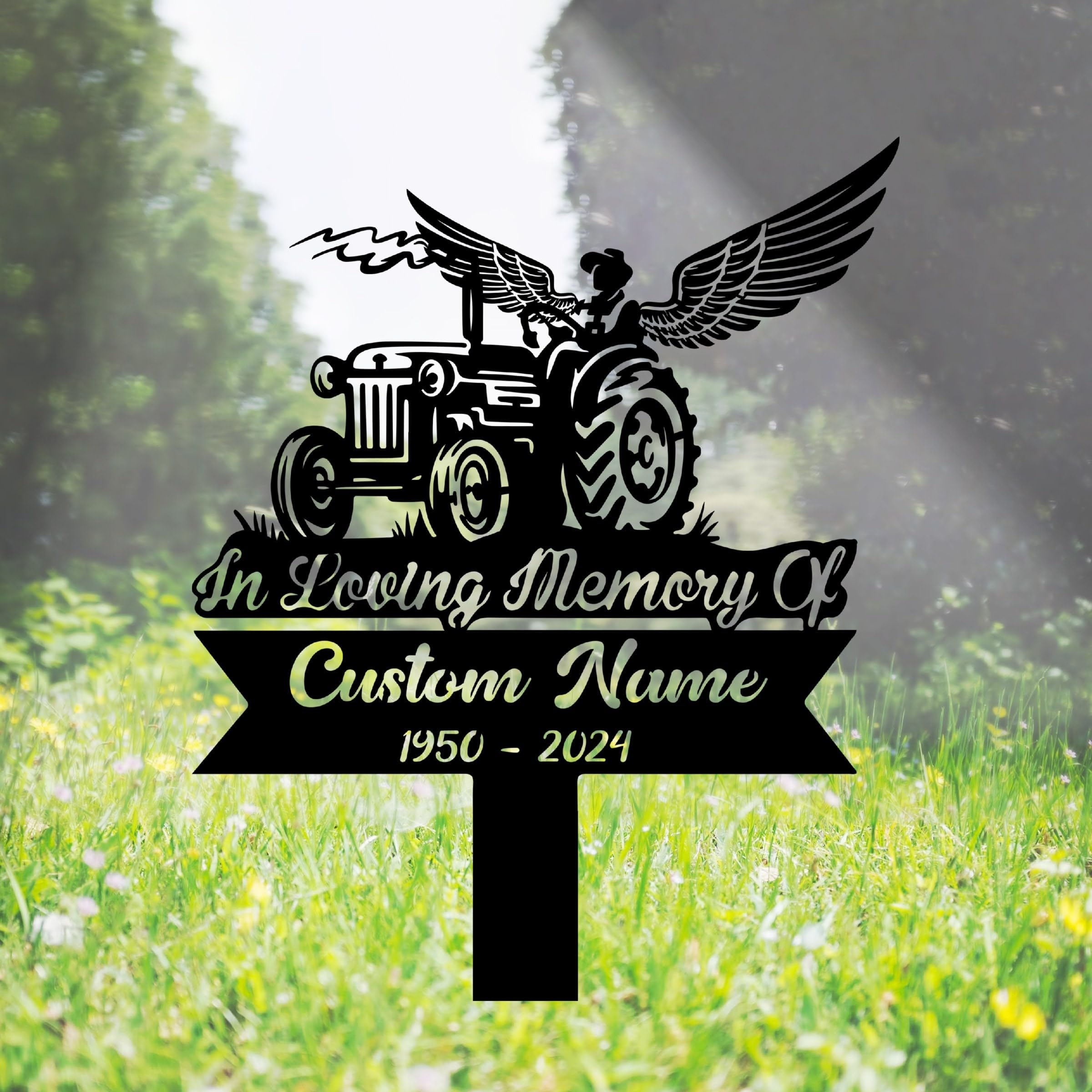 Custom Farmer on Tractor Memorial Plaque Farm Stake Metal Sign Personalised Tractor Driver Outdoor Stake Garden Stakes Cemetery Decoration Grave Ornaments Sympathy Gift Grave Marker