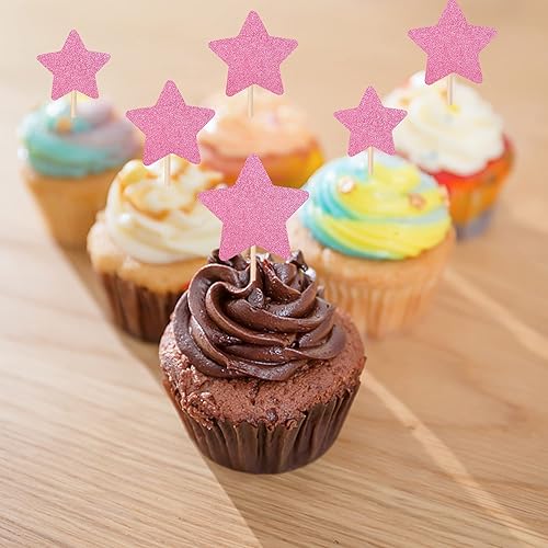 Miniatura 57 de 30 piezas de adornos de estrella para cupcakes con purpurina montados con estrella centelleante, para boda, compromiso, despedida de soltera, fiesta