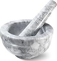 Sagler Marble Mortar and Pestle Set - 3.75" Small Grinder for Guacamole, Spices, Salsa, Pesto, Herbs, Pills - 2.5oz Capacity, Gray