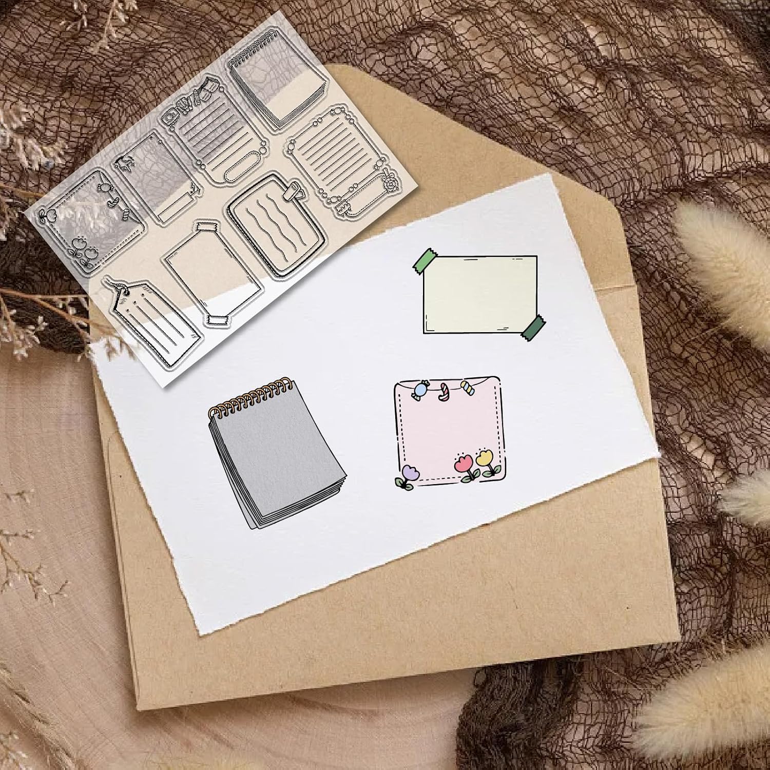 CRASPIRE Notepad Clear Rubber Stamps Note Pad Book Label Frame Reusable Retro Transparent Silicone Stamp Seals for Journaling Card Making Scrapbooking Photo Album Decorative DIY image 5