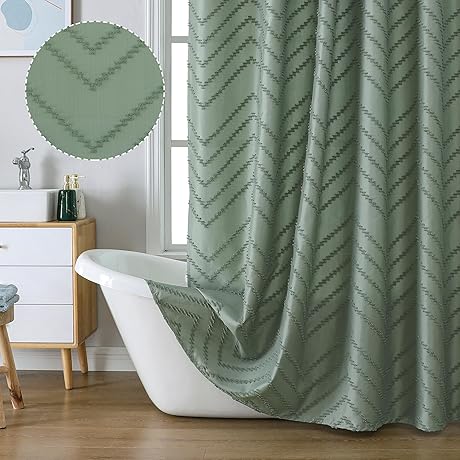 Chevron Sage Green Boho Shower Curtain 72x78 inches