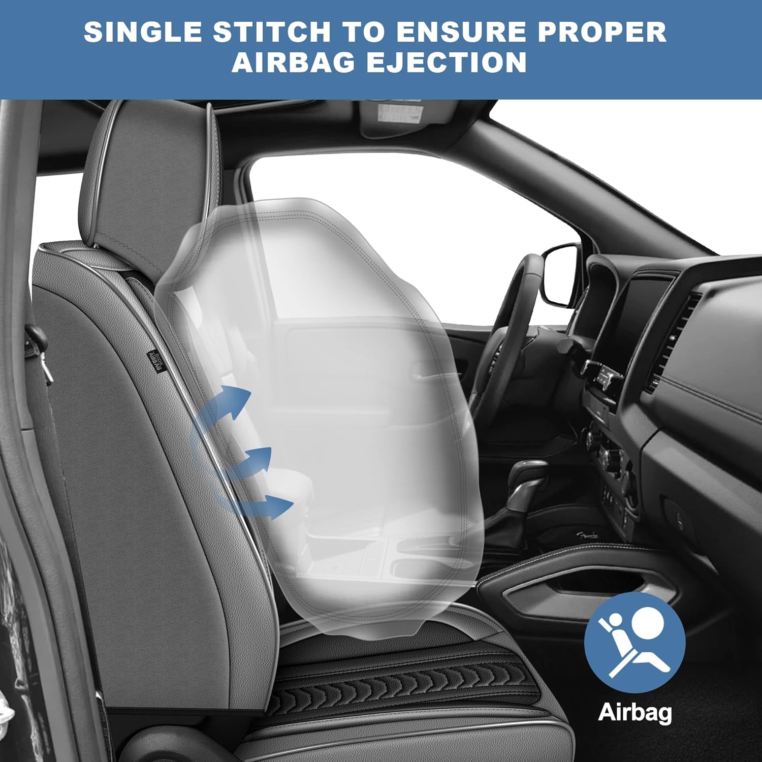 Custom Fit Ford Ranger Seat Covers 2019-2026 Full Set , Faux Leather Truck Seat Covers, All-Weather & Waterproof Seat Protectors, Breathable, Anti-Slip, Airbag Compatible (5 Seats, Black & Grey)