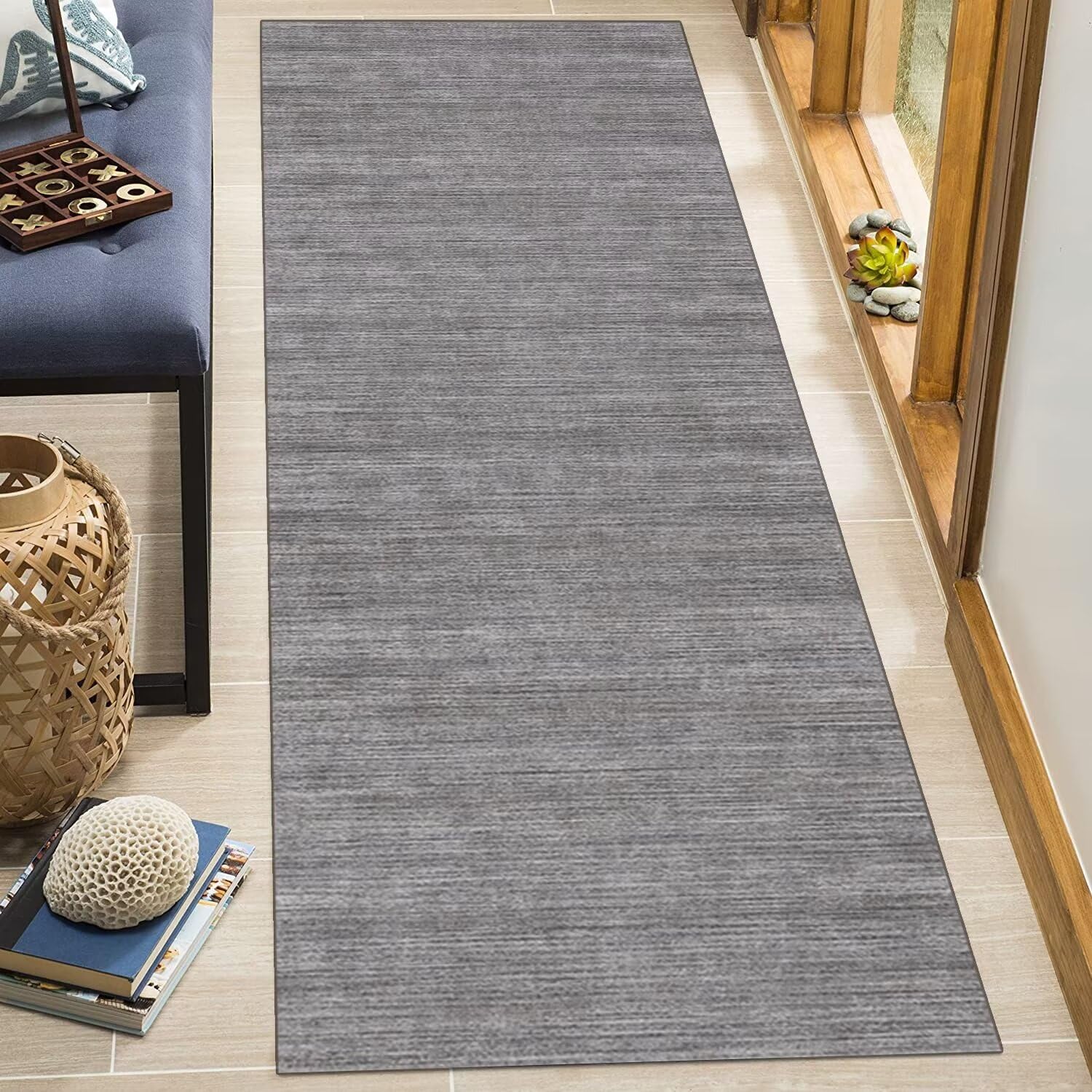 Jinfanshurich Keukenloper, wasbaar, antislip, tapijt voor keuken, hal en wasruimte, absorberend, onderhoudsvriendelijk, duurzaam, keukentapijt voor keuken, hal, outdoor, 43,5 x 180 cm (grijs