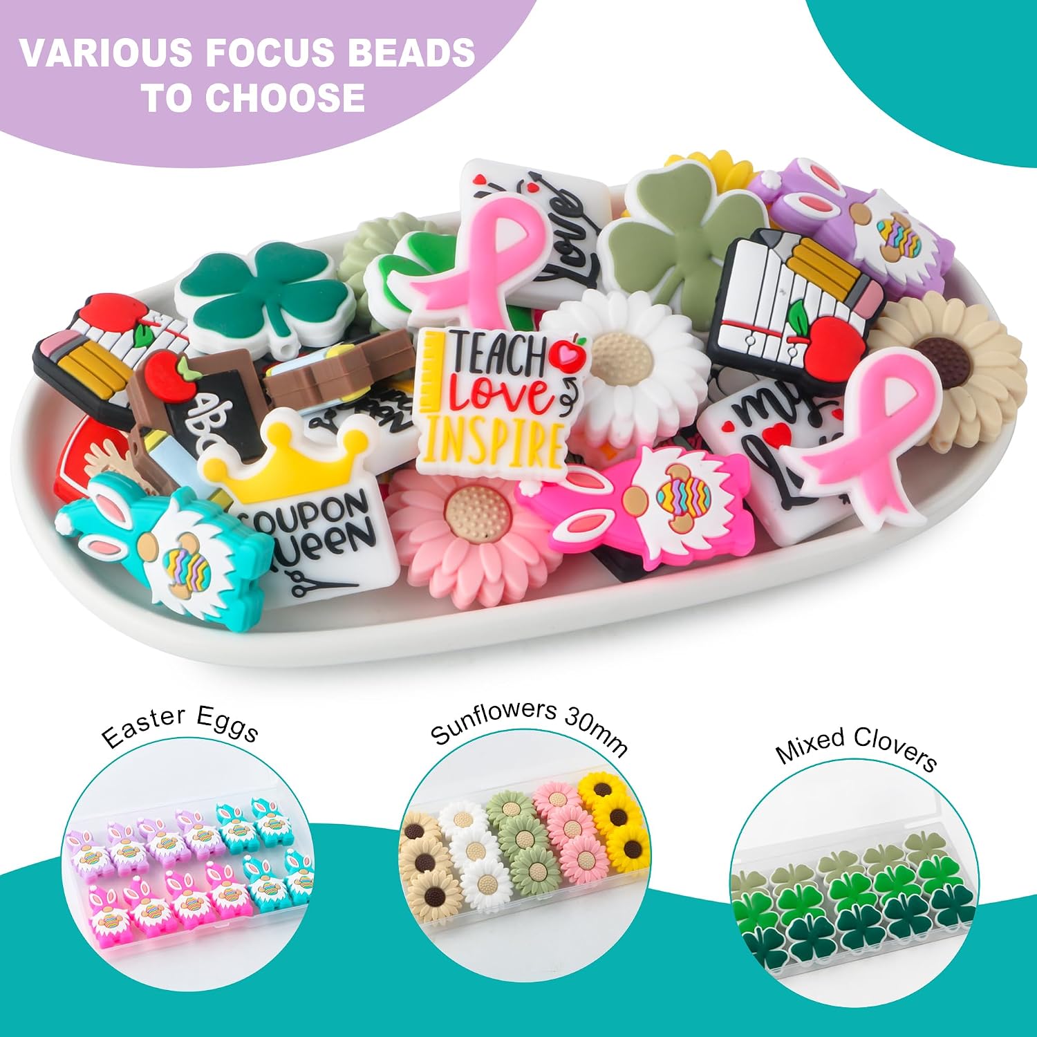 12Pcs Silicone Focal Beads for Keychain Making and Pens, Bulk Character Silicone Beads for Necklace and Bracelets（Easter Eggs） image 5