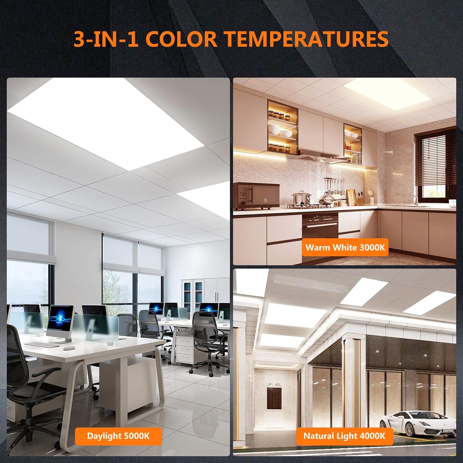 24 Pack 2x4 LED Flat Panel Light for Drop Ceiling, 0-10V Dimmable, 5000K/4000K/3000K & 30W/40W/50W Switchable, Back-Lit Troffer Fixture for Office, ETL Listed, 100-277V