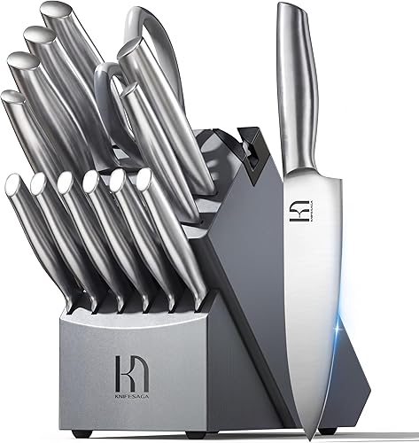Knife Set, 14 Pcs Premium Japanese High Carbon Stainless Steel Kitchen Knife Set, Razor Sharp Knife Block Set with Built-in Sharpener, Quality