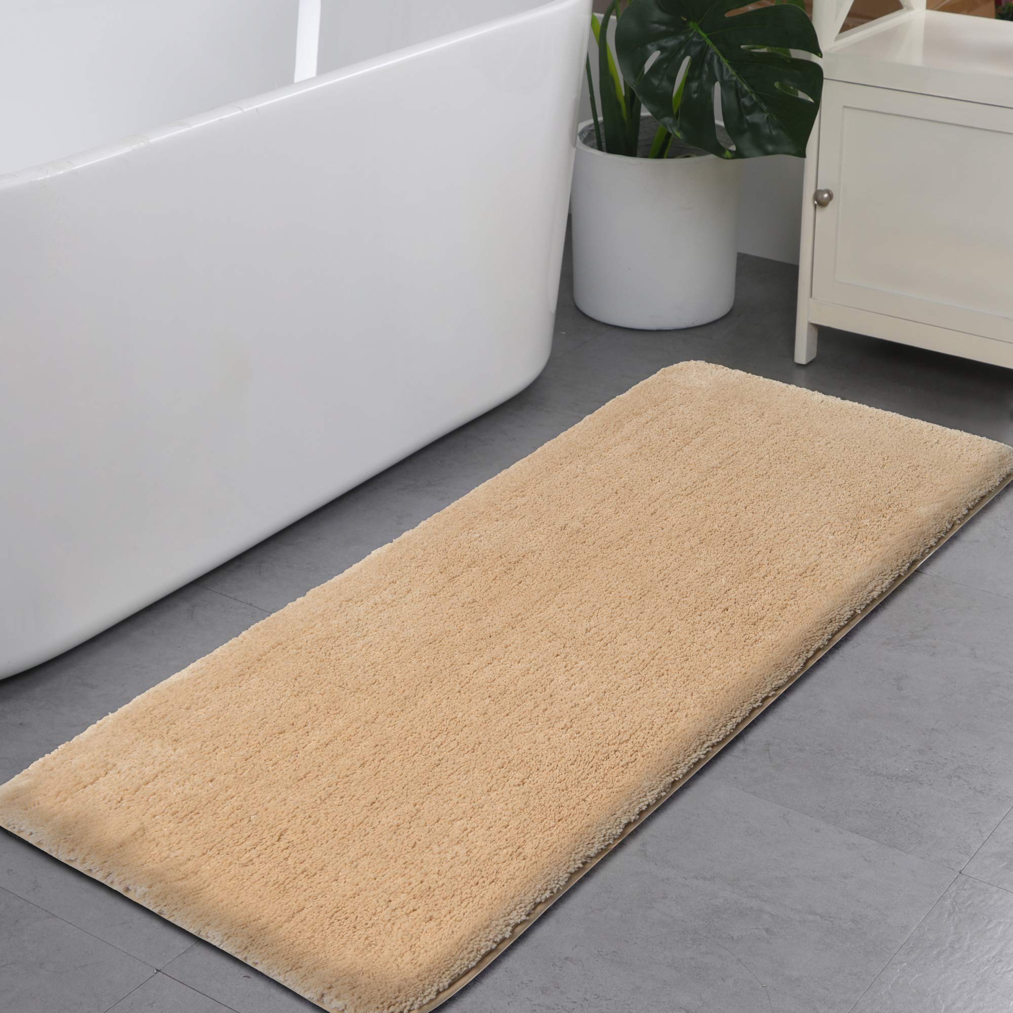 Alfombrilla de baño 120 cm x 70 cm, antideslizante, lavable a máquina, antideslizante, suave, absorbente, de microfibra, color crema y beige