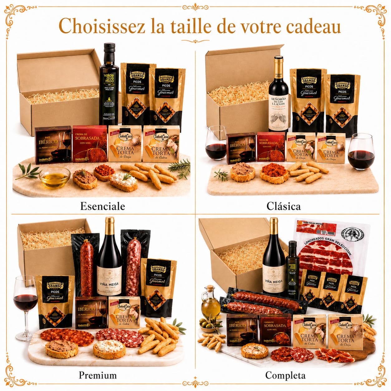 Panier gourmand a offrir, panier garni a offrir ACROL - Huile d'olive vierge extra 250ml, Pates iberiques, Fromages et picos artisanaux - Coffrets cadeaux gourmets · Cadeau Remerciement Maitresse