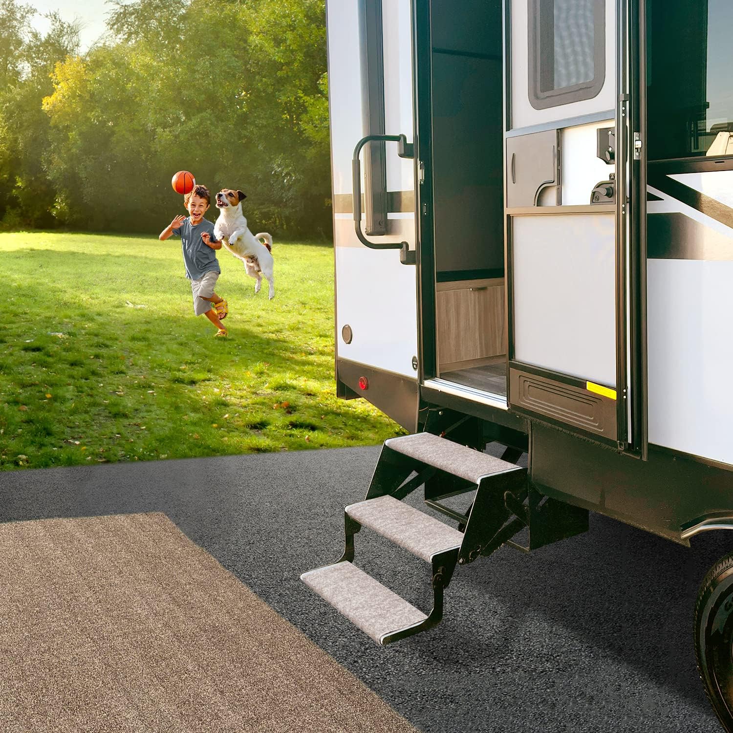 Prest-O-Fit 2-0351 Outrigger RV Step Rug Walnut Brown 23 In. Wide