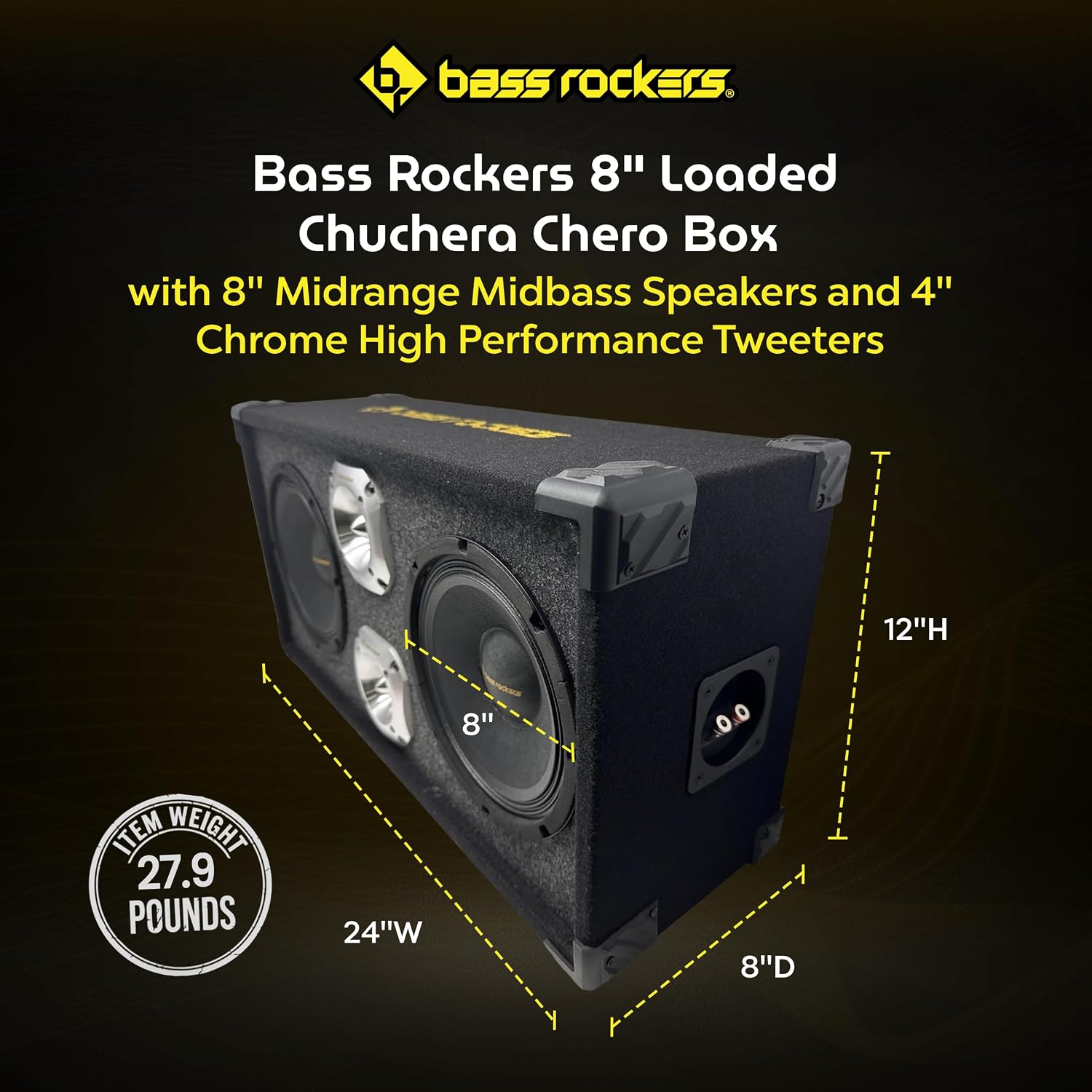 Bass Rockers 8" Loaded chuchera Chero Box with 8" Midrange Midbass Speakers and 4" Chrome High Performance Tweeters 1200W for Car Home UTV, ATV, Camper, DJ, Pro Audio Use