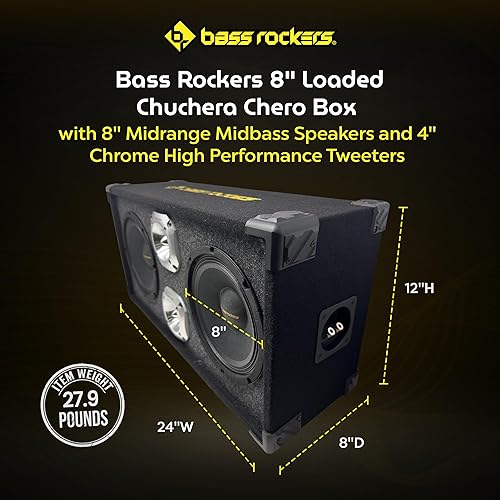 Miniatura 2 de Bass Rockers Caja Chuchera Chero Cargada de 8" con Altavoces de Rango Medio de 8" y Tweeters Cromados de Alto Rendimiento de 4" 1200W para Uso