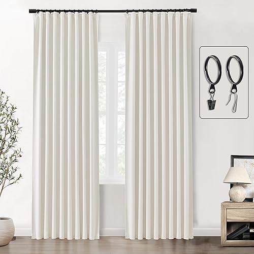 Miniatura 7 de SHINELAND Cortinas opacas de 102 pulgadas para sala de estar, cortinas opacas con pestaña trasera de 102 pulgadas de largo para dormitorio, Crema