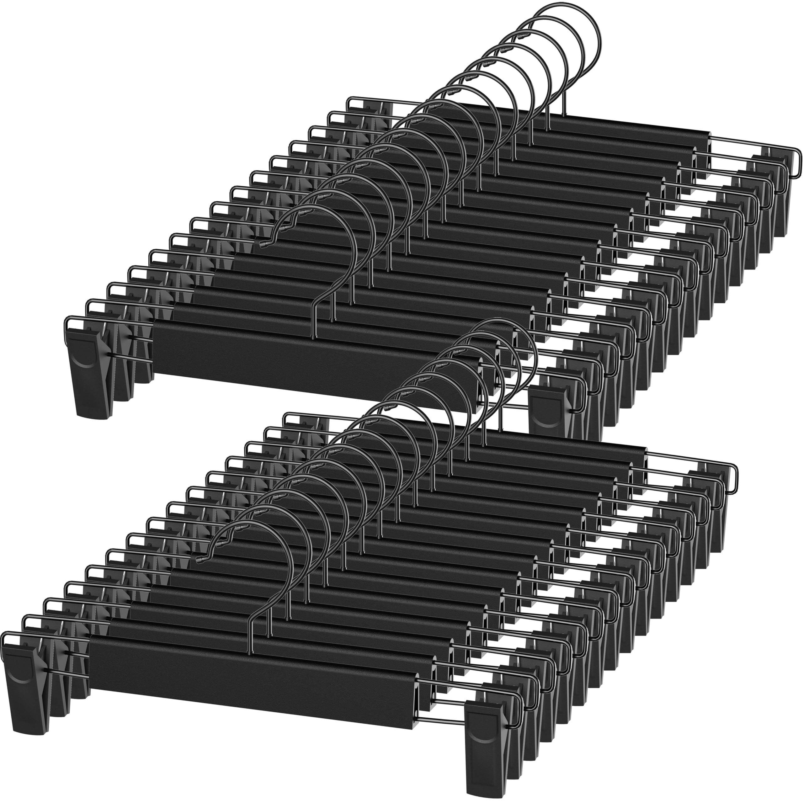 NORTHERN BROTHERS 30 Pack Plastic Pants Hangers with Clips, Adjustable Non-Slip Skirt Hangers for Women, Closet Hangers for Trousers &amp; Shorts, Black