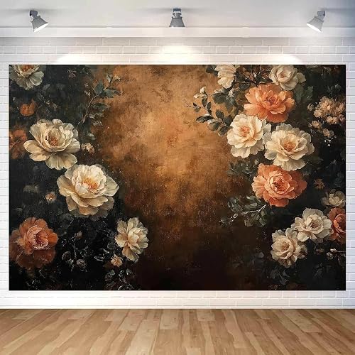 12X10ft Vintage Floral Photography Backdrop, Retro Oil Painting Flowers Photogra