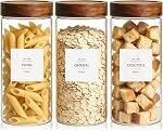 KEYWING 88oz Large Glass Jars with Airtight Lids, Set of 3 Glass Storage Containers for Flour, Sugar, Rice, Pasta, Cereal, Cookies – Includes Labels