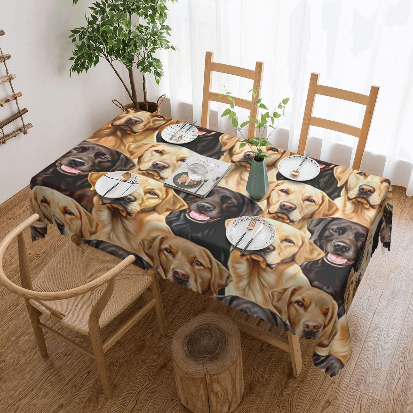 WPKJU Labrador Retriever Dogs Printed Rectangle Tablecloth 72x54 Inch with Lace Trim, Water-Resistant Washable Table Cover for Farmhouse Weddings, Outdoor Picnics & Holiday Dining