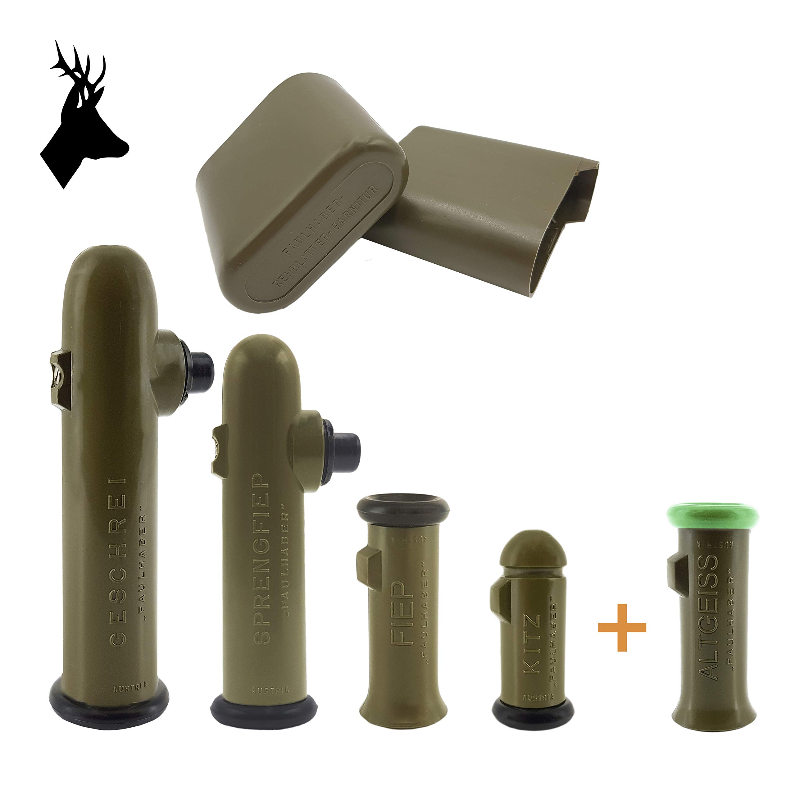 Rehblatter Garnitur XL (im 5er Set - Kitz + Fiep + Sprengfieplocker 2 stimmig & Geschreilocker 2 stimmig + Altgeiss) REH - Bockjagd/Rehwildblatter/Blattjagd Profi Lockjagd