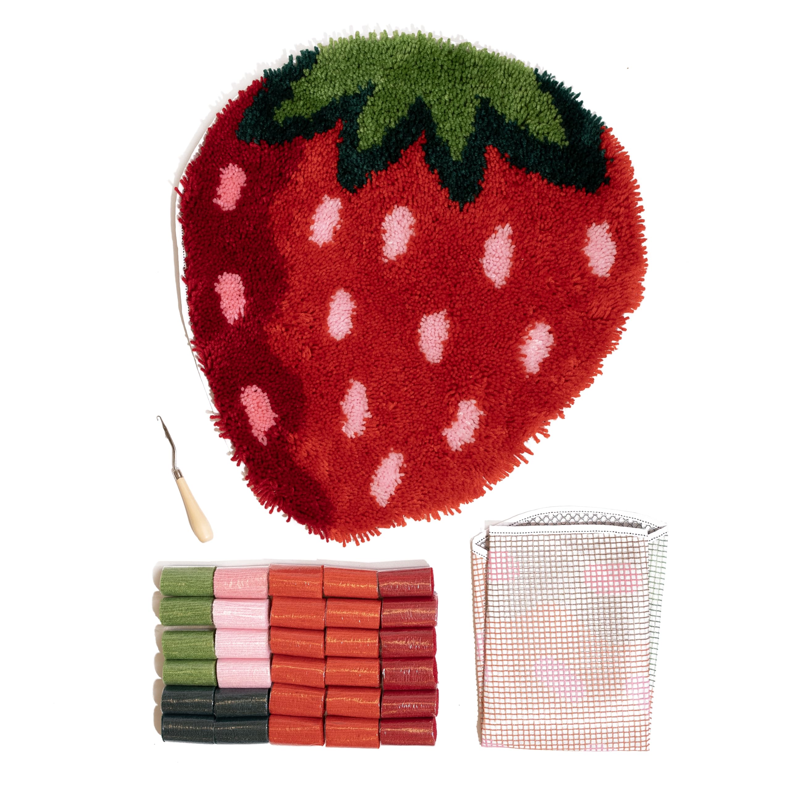 Craft Club Strawberry Dreaming Rug Kit | DIY Tools | Latch Hook Kit for Adults | Colourful Home Décor Rug for Living Spaces | 23in x 21in