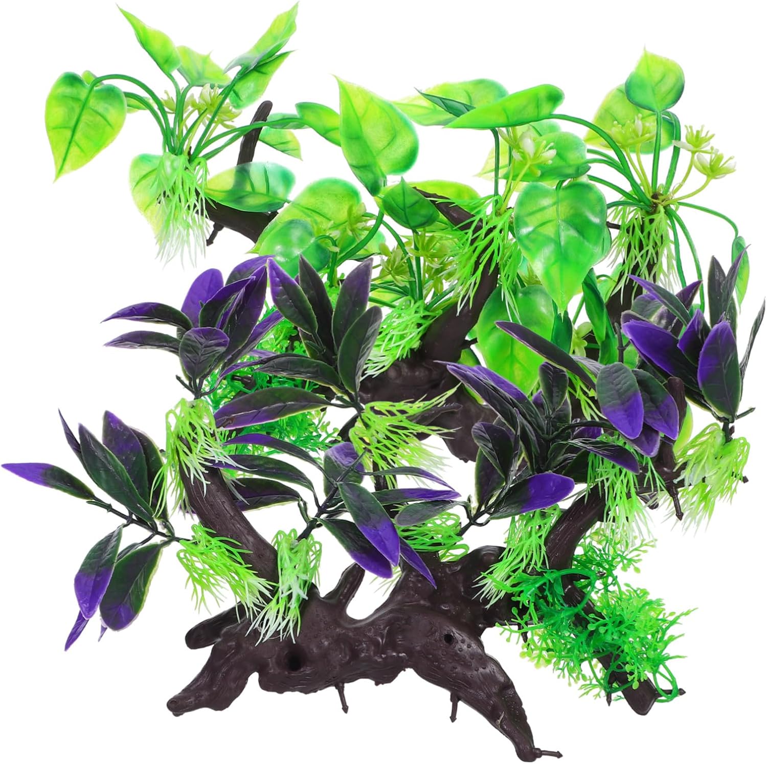 BESPORTBLE 2pcs Artificial Aquarium Plants and Driftwood Decor for Freshwater Tanks Fish Tank Ornaments with Lifelike Green Resin Leaves Easy-Clean Aquatic Landscape Decorations for Home and