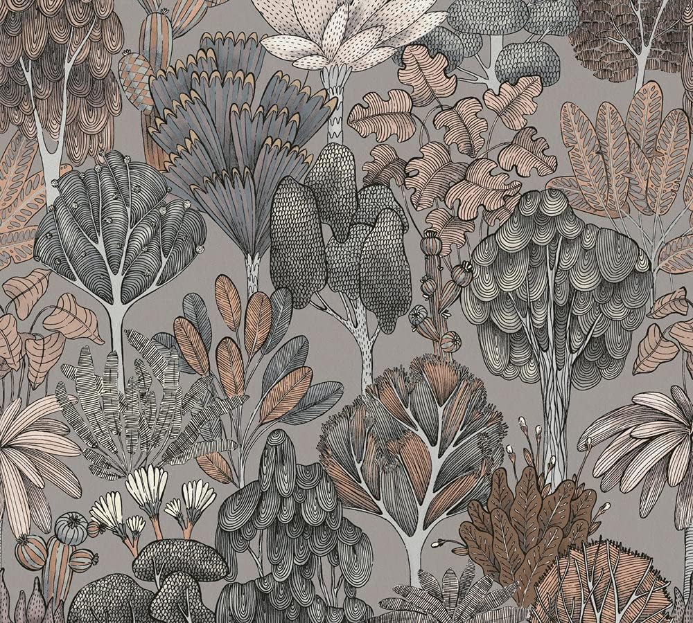 A.S. Création Architects Paper Jungle Wallpaper Floral|Impression Non-Woven Wallpaper 10.05 m x 0.53 m Grey Beige Orange Made in Germany 377574 37757-4