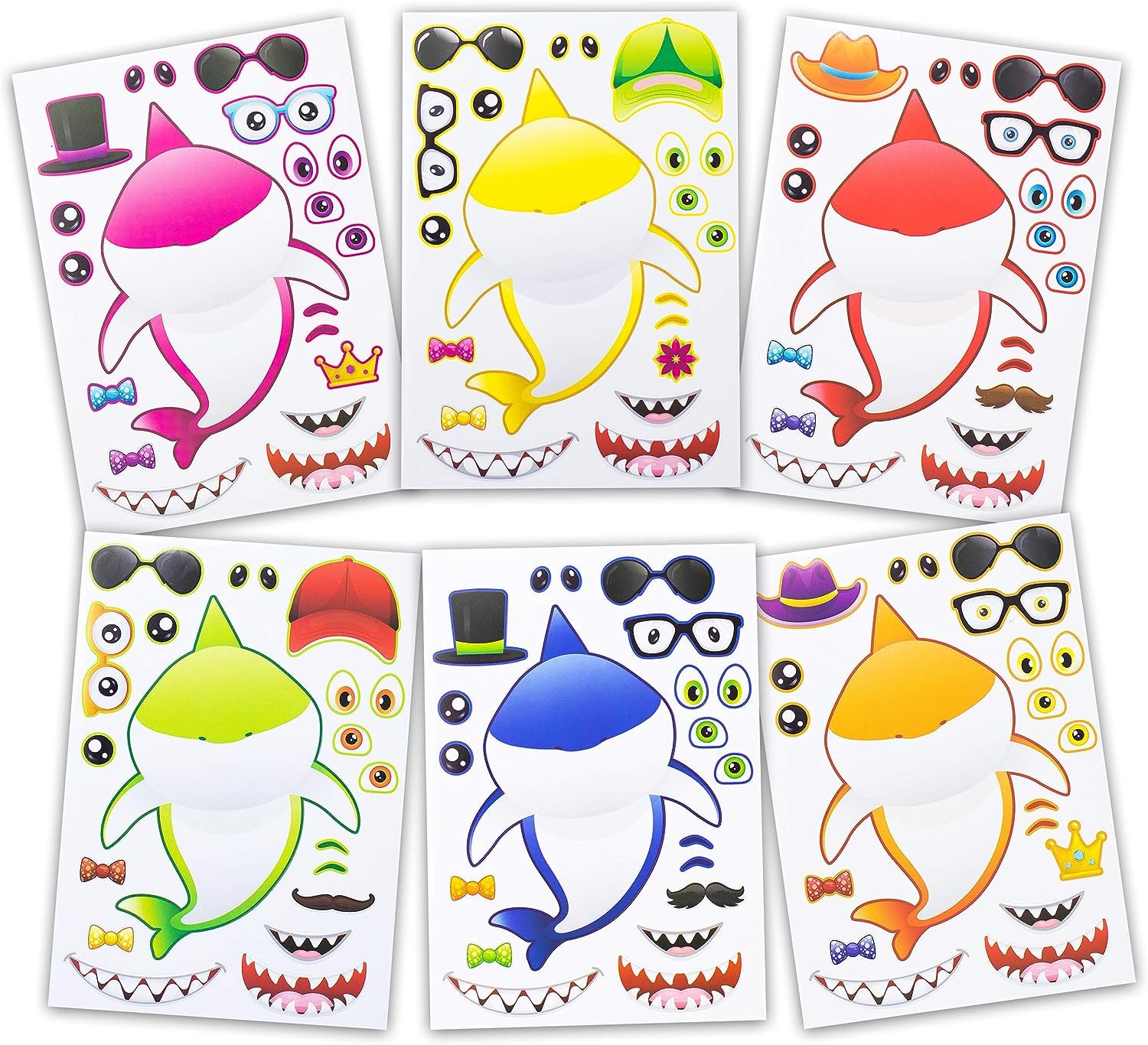 24 Make A Shark Stickers for Kids (Large Size 8.5 x 11 inches) - Great for Birthday Party Favors, Decorations, & Prizes - Let Your Kids Get Creative & Design Their Favorite Shark Stickers
