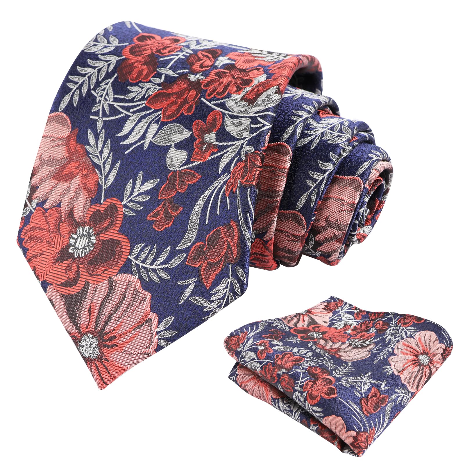 Alizeal Juego de corbata y pañuelo para hombre, diseño floral sedoso para boda, fiesta, corbata y pañuelo