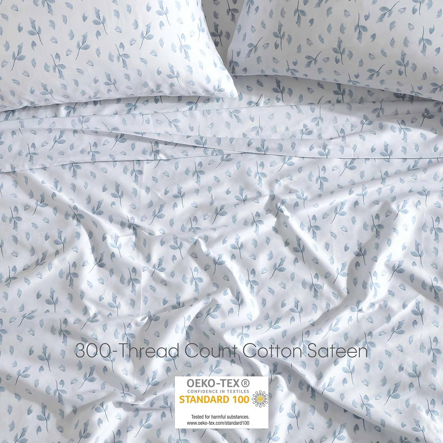 Calvin Klein - Queen Bed Sheets, Silky Smooth Sateen Cotton Bedding Set with Deep Pockets, Oeko-TEX Certified (Falling Petals Grey, Queen)