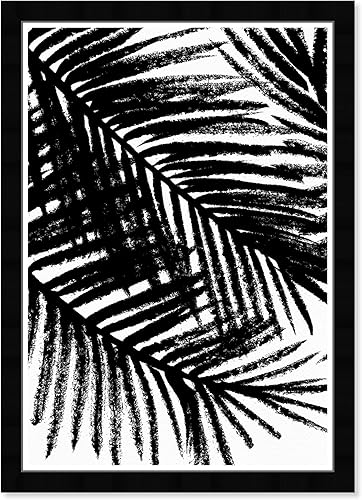 Wynwood Studio Arte de pared enmarcado floral 'Palm Tree Shadow' Botanicals Decoración del hogar, 13 x 19 pulgadas, negro, blanco