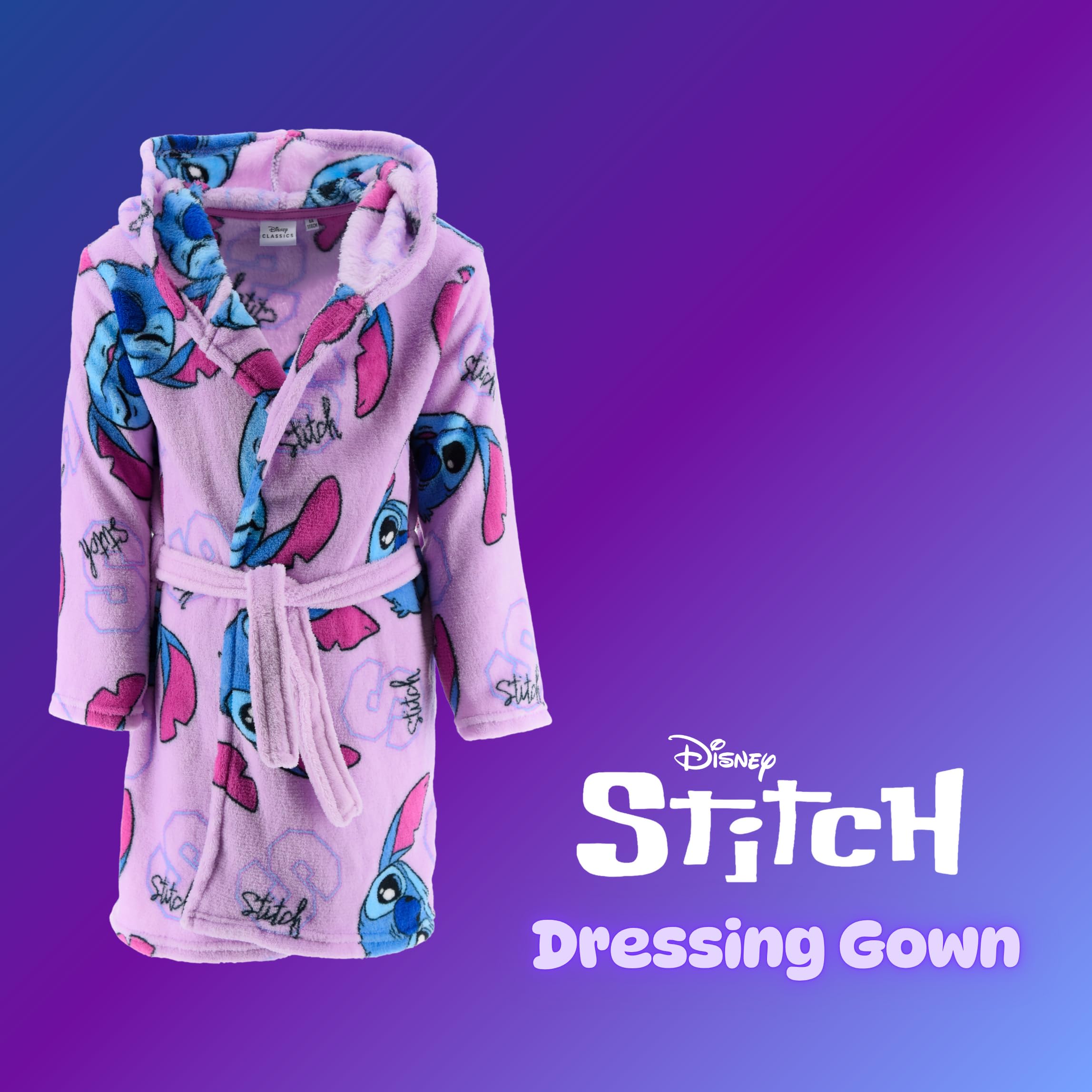 Disney Stitch Robe de Chambre pour Fille, Robe Doux Motif Stitch Peignoir en Polaire Velours, Tailles 4 à 12 Ans