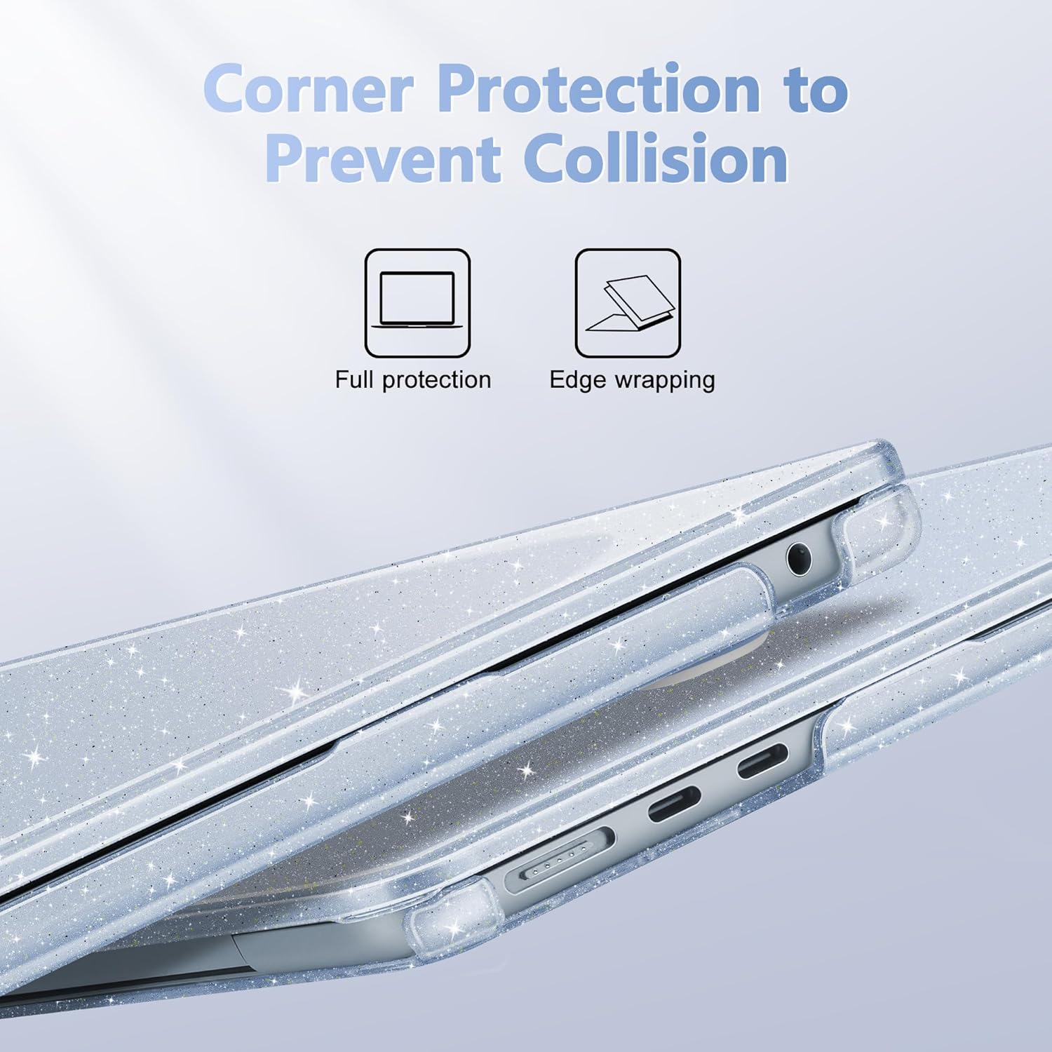 May Chen Case for MacBook Air 13/13.6-inch (M5/M4/M3/M2, 2022-2026 Models A3449 A3240 A3113 A2681), Lightweight | Closes Seamlessly | Ideal for Work Hard Shell Case, Blue Glitter