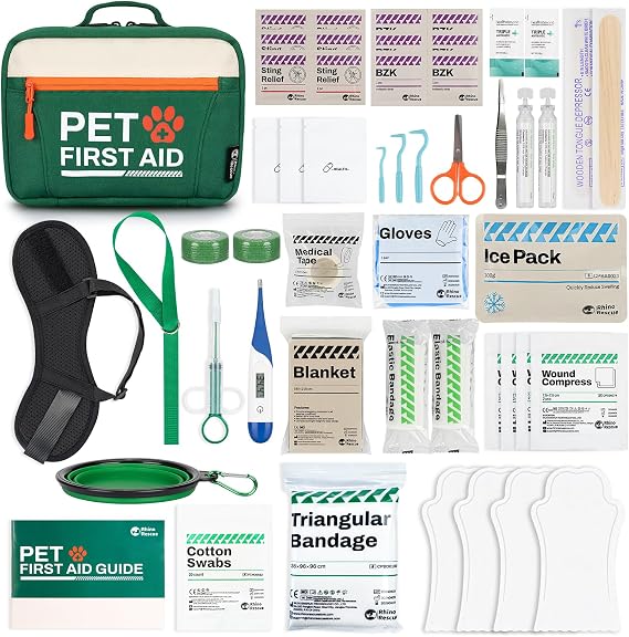 RHINO RESCUE Bundle - Pet First Aid Kit, Emergency Medical Supplies for Dogs & Cats, Safety Essentials Pack with Thermometer+350 Pieces OSHA All-Purpose First Aid Kit, Home & Office