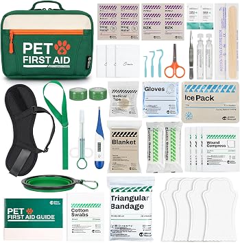 RHINO RESCUE Bundle - Pet First Aid Kit, Emergency Medical Supplies for Dogs & Cats, Safety Essentials Pack with Thermometer+350 Pieces OSHA All-Purpose First Aid Kit, Home & Office