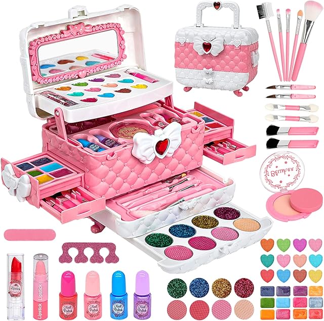 Kids Makeup Sets for Girls, 55pcs Real Washable Childrens Make Up Set Girls Toys, Girls Make Up Kids Toys Christmas Birthday Gifts for 4 5 6 7 8 9 10 Year Old Girls