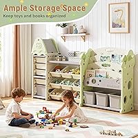 Vista 7 de Pipleo Kids Toy Storage Organizer with 17 Removable Bins, 4-Tier Bookshelf for Kids, Multi-Purpose Castle-Shaped Toy Organizer for Playroom