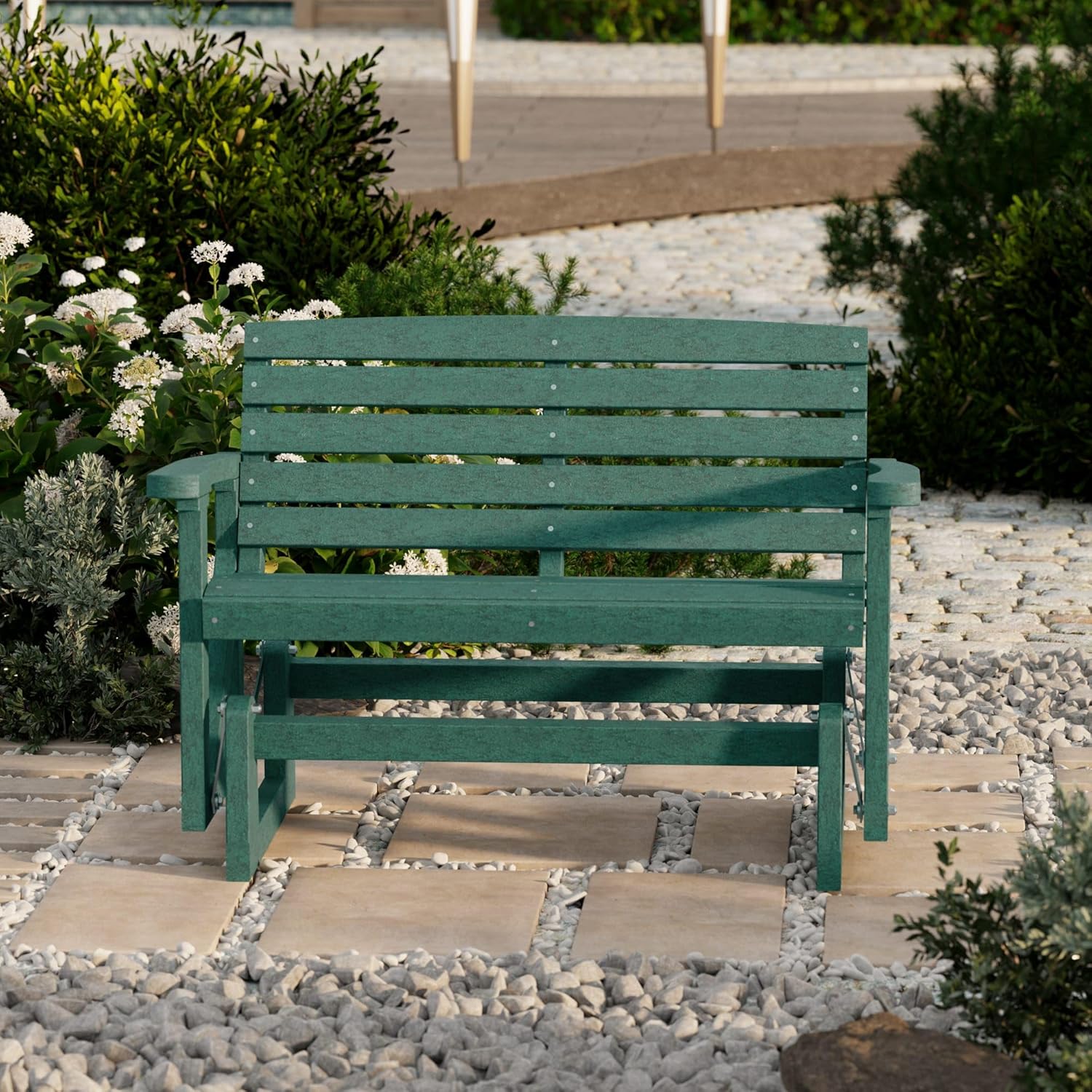 Wildridge Classic Glider, Turf Green - Outdoor Weather Resistant Recycled HDPE Glider for Porch, Patio, Deck